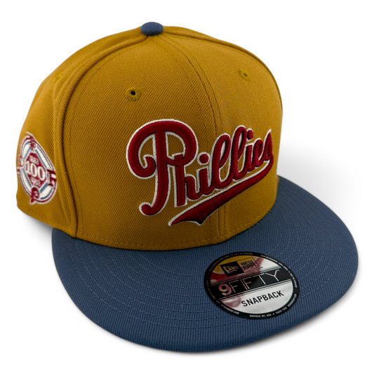 New Era Philadelphia Phillies MLB Panama Tan 9FIFTY Snapback Adjustable Hat Cap