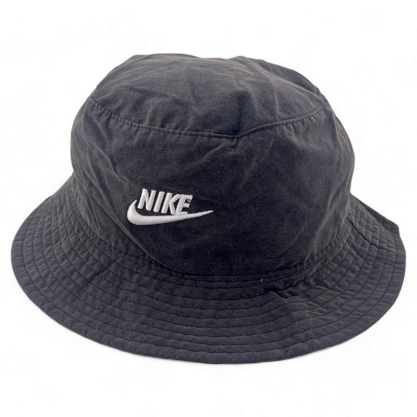 Nike Swoosh White Logo Black/Grey Wash Bucket Hat Adult Size S/M