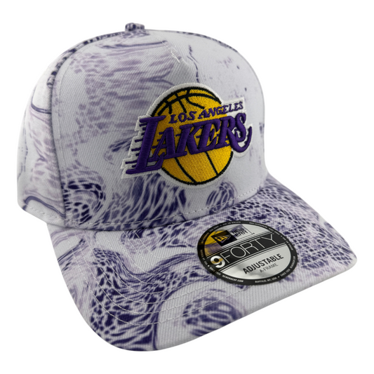 New Era Los Angeles Lakers White Snake A-Frame 9Forty Snapback Adjustable Hat