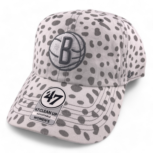 '47 Brand Brooklyn Nets NBA White Cheetah Womens Clean Up Adjustable Dad Hat Cap