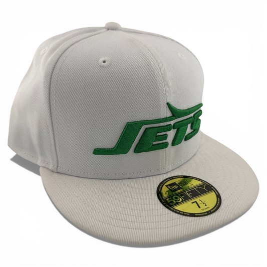 New Era New York Jets NFL Team Classic White Green Logo 59Fifty Fitted Hat Cap