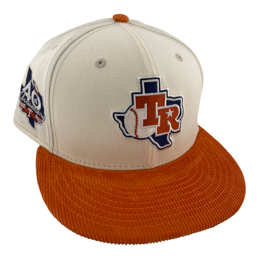 New Era Texas Rangers 40th Anniversary Corduroy Visor Cream/Orange 59FIFTY Hat Cap