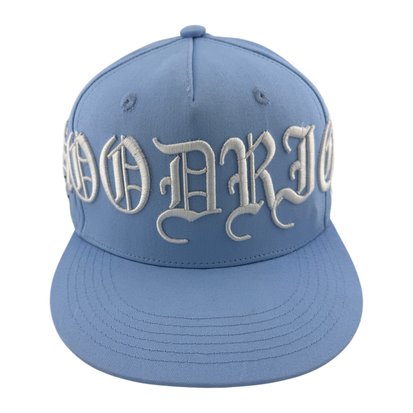 Hoodrich OG Gothic Script Logo Sky Baby Blue Fitted A-Frame Flatbill Hat Cap