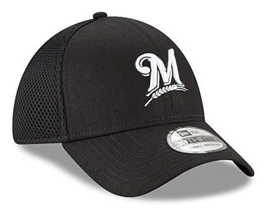 New Era Milwaukee Brewers MLB Neo 39Thirty Black White Flex Fit Hat Cap