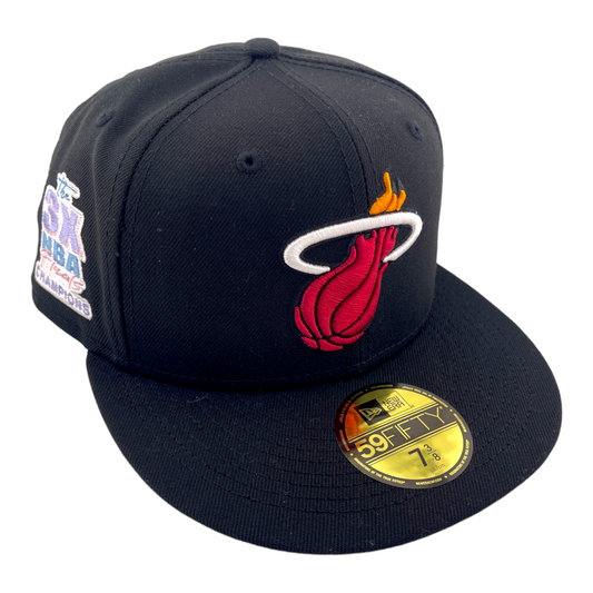 New Era Miami Heat 3x NBA Final Champions Patch Black/Blue UV 59Fifty Fitted Hat Cap