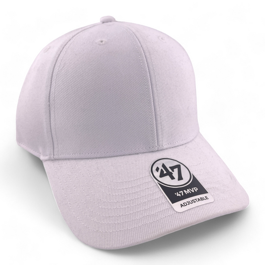 '47 Brand Blank All White (For Customs) MVP Adjustable Back Hat Cap OSFA