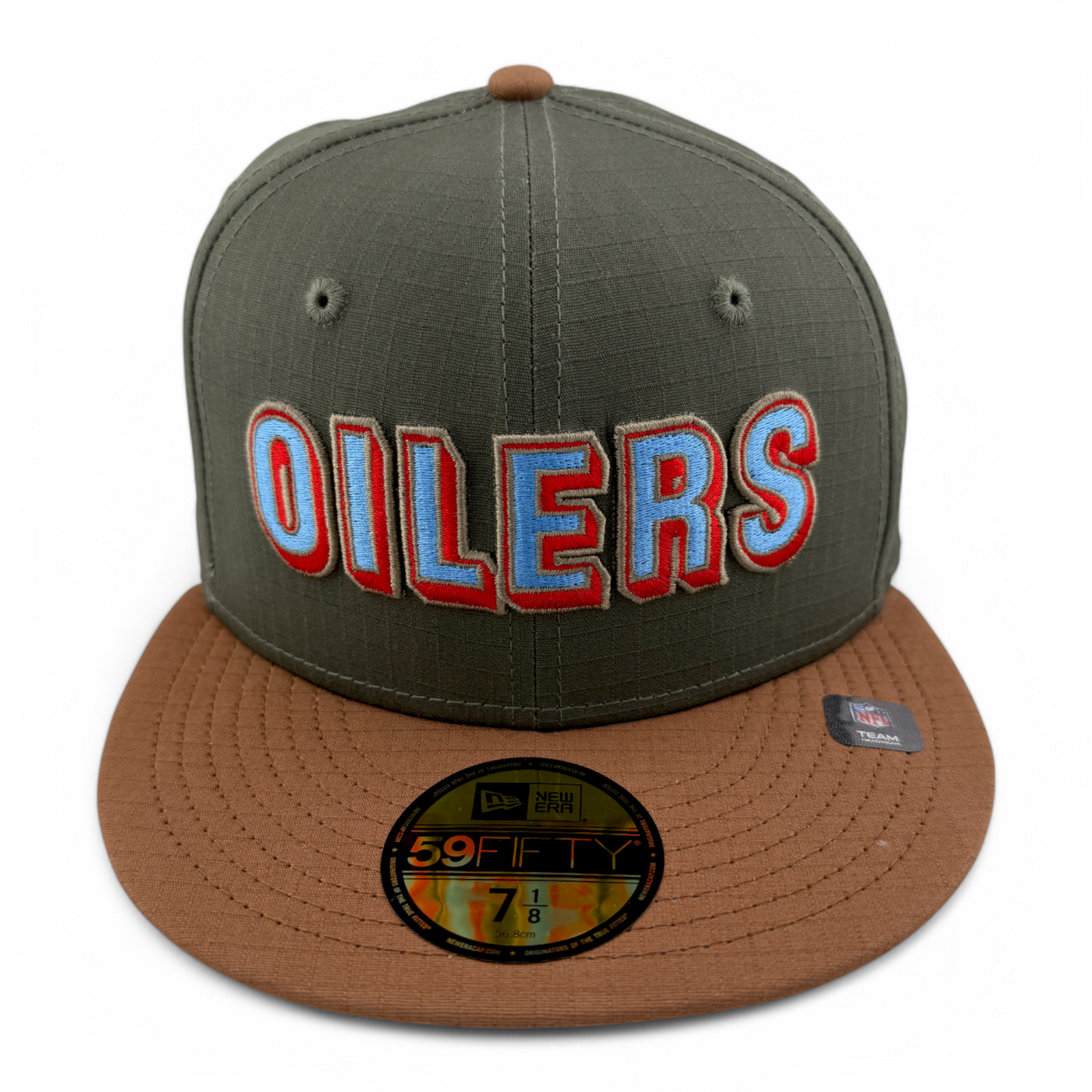 New Era Houston Oilers NFL Ripstop Olive 1960 Established 59Fifty Fitted Hat Cap