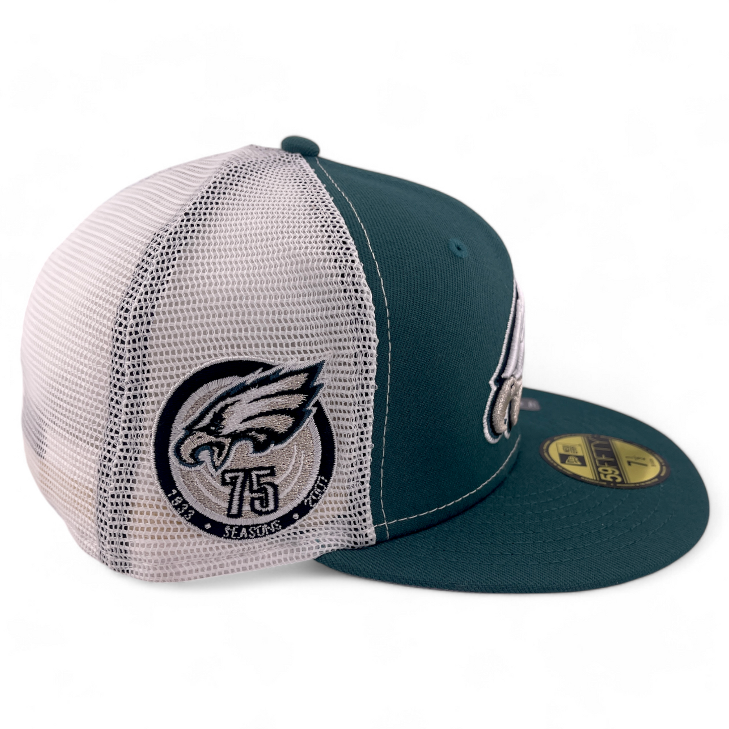 New Era Philadelphia Eagle NFL 75th Season Rearview Mesh Back 59FIFTY Fitted Hat