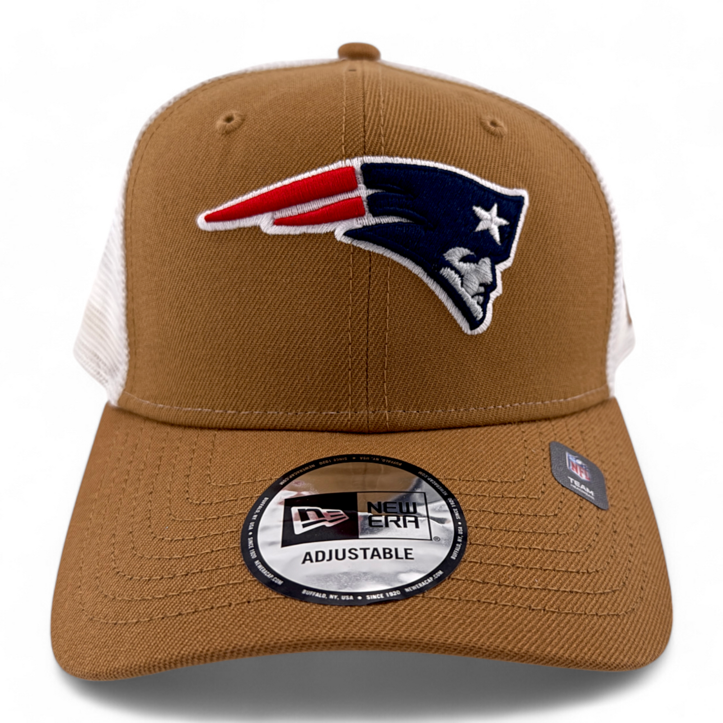 New Era New England Patriots NFL Tan/White Snapback Adjustable Trucker Hat Cap