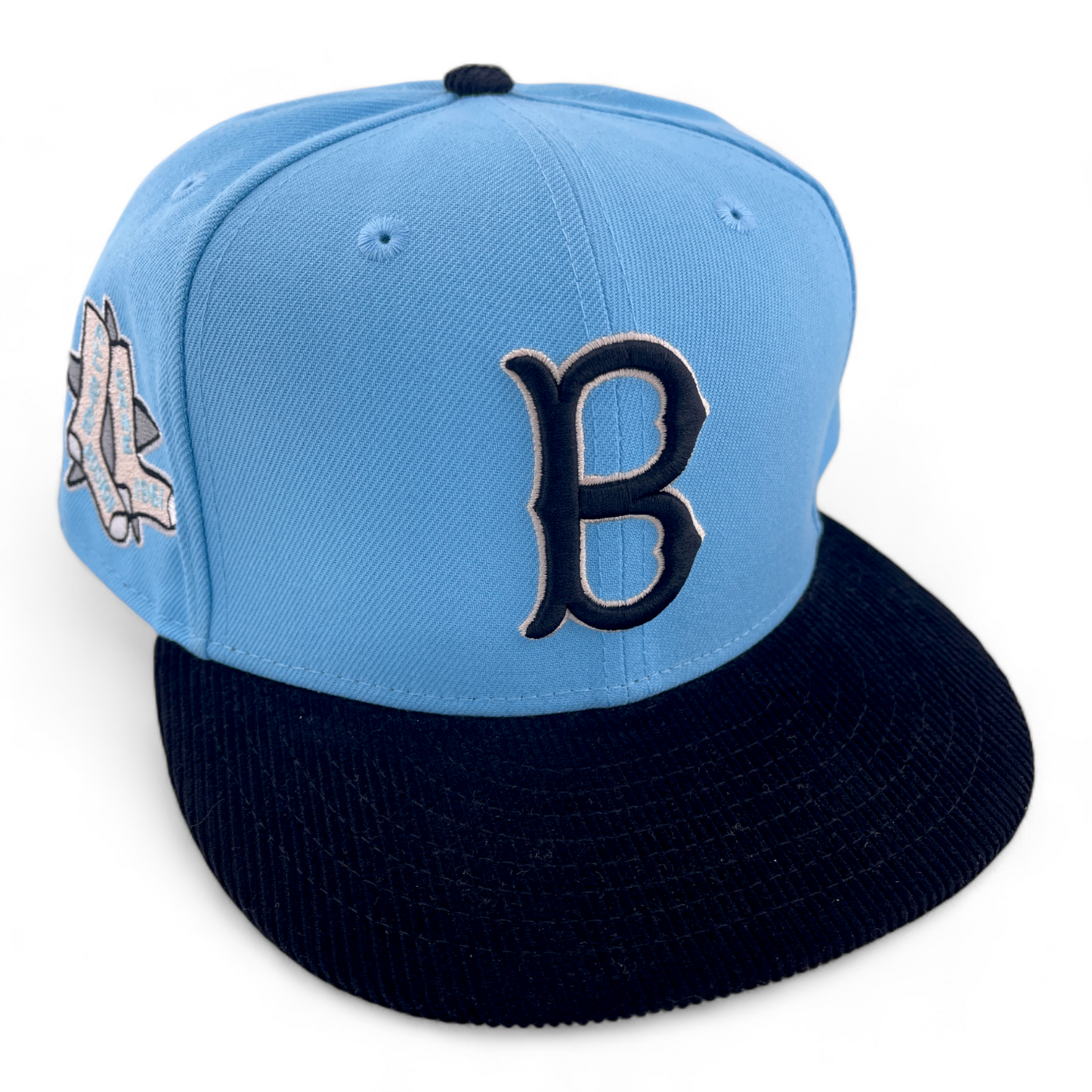 New Era Brooklyn Dodgers 50th Patch Black Corduroy Visor 59FIFTY Fitted Hat Cap