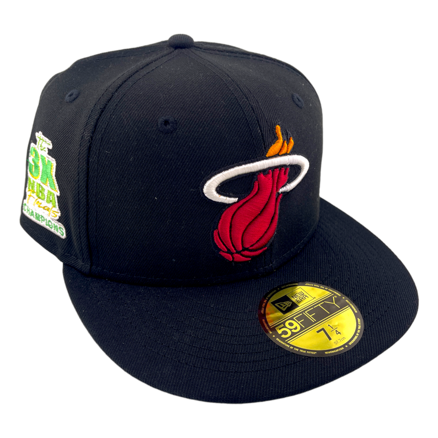 New Era Miami Heat 3x NBA Finals Champions Patch Black/Yellow 59Fifty Fitted Hat Cap