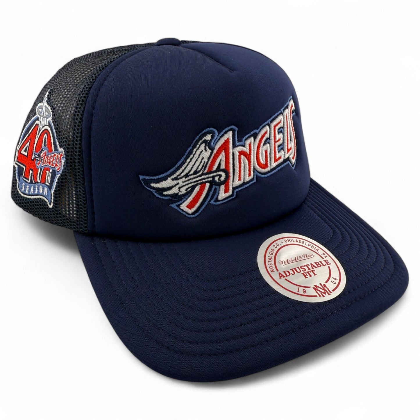 Mitchell & Ness Los Angeles Angels A-Frame Foam Trucker Adjustable Snapback Hat