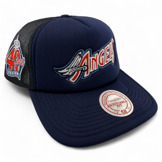 Mitchell & Ness Los Angeles Angels A-Frame Foam Trucker Adjustable Snapback Hat