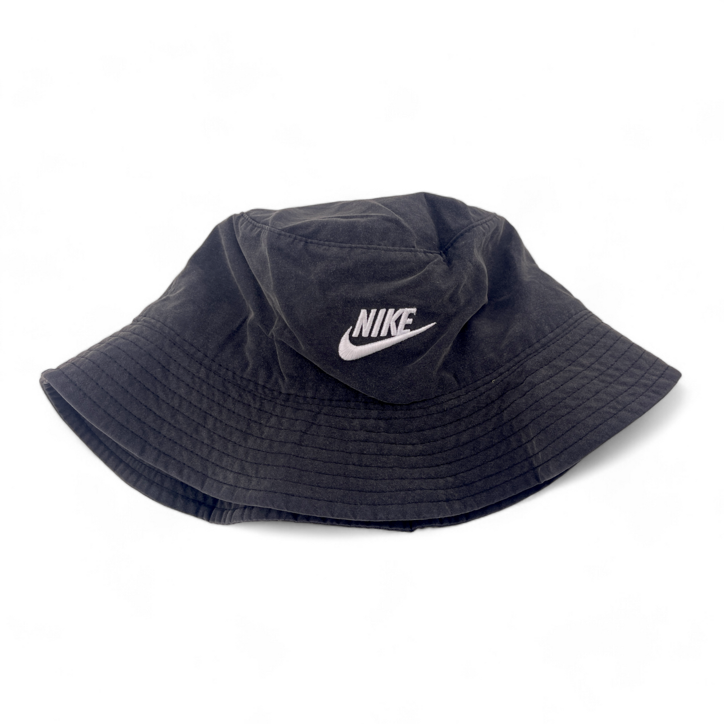 Nike Swoosh White Logo Black/Grey Wash Bucket Hat Adult Size S/M