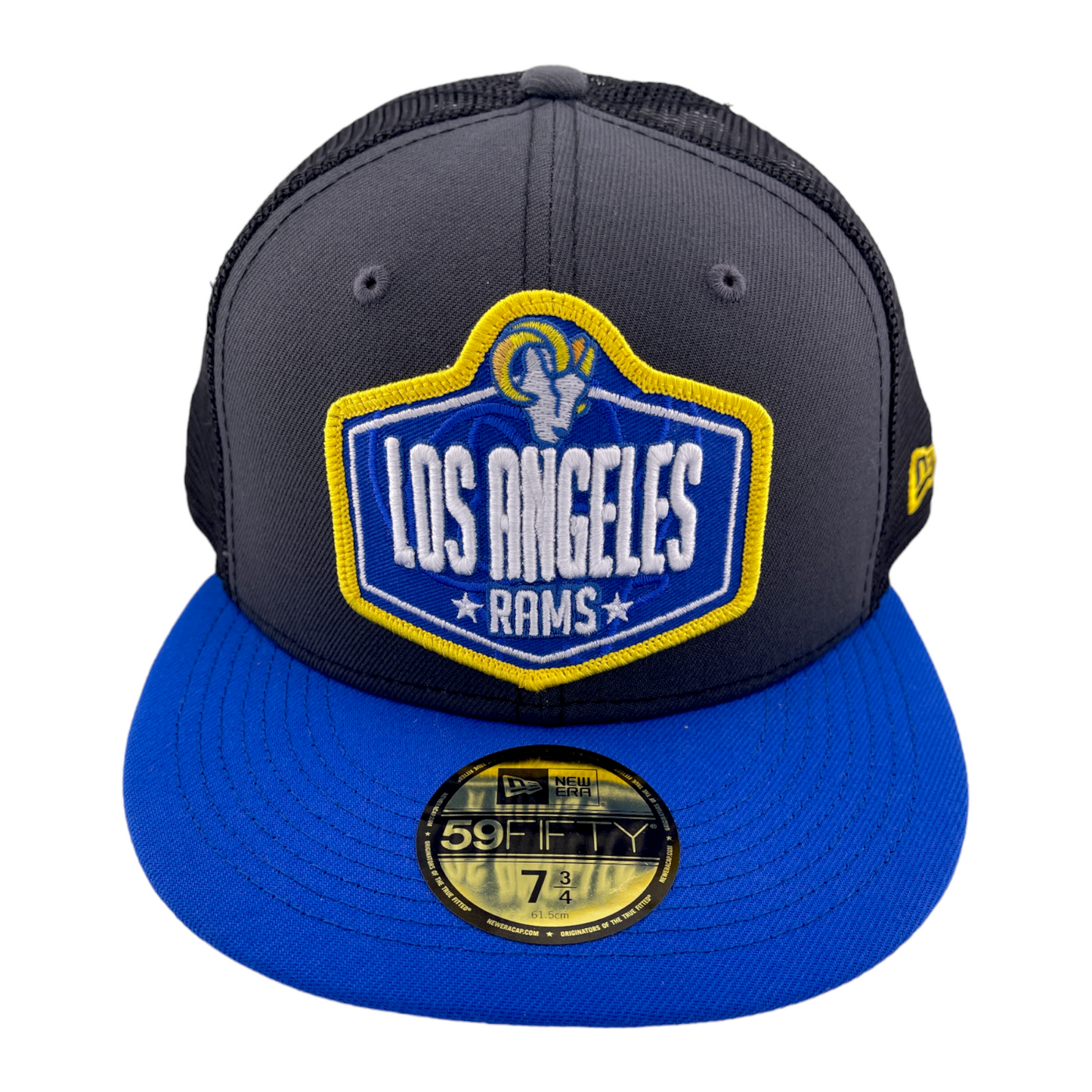 New Era Los Angeles Rams NFL 2021 Draft Mesh Back Trucker 59Fifty Fitted Hat Cap