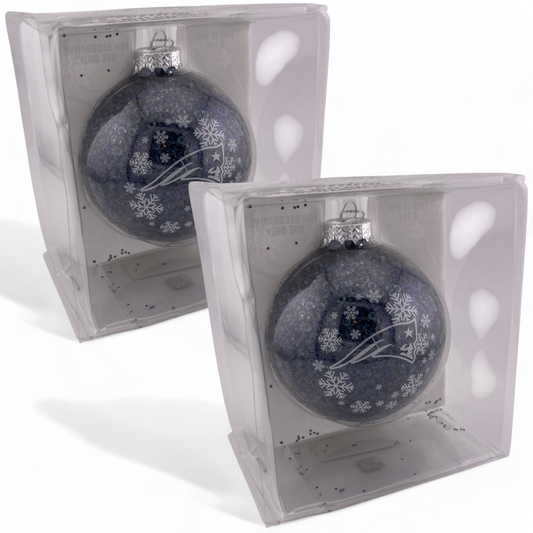 2-PACK New England Patriots NFL Glitter Ball Round Christmas Tree Ornament