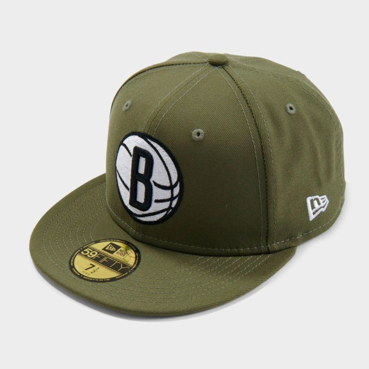 New Era Brooklyn Nets Olive Basketball Side Patch NBA 59Fifty Fitted Hat Cap