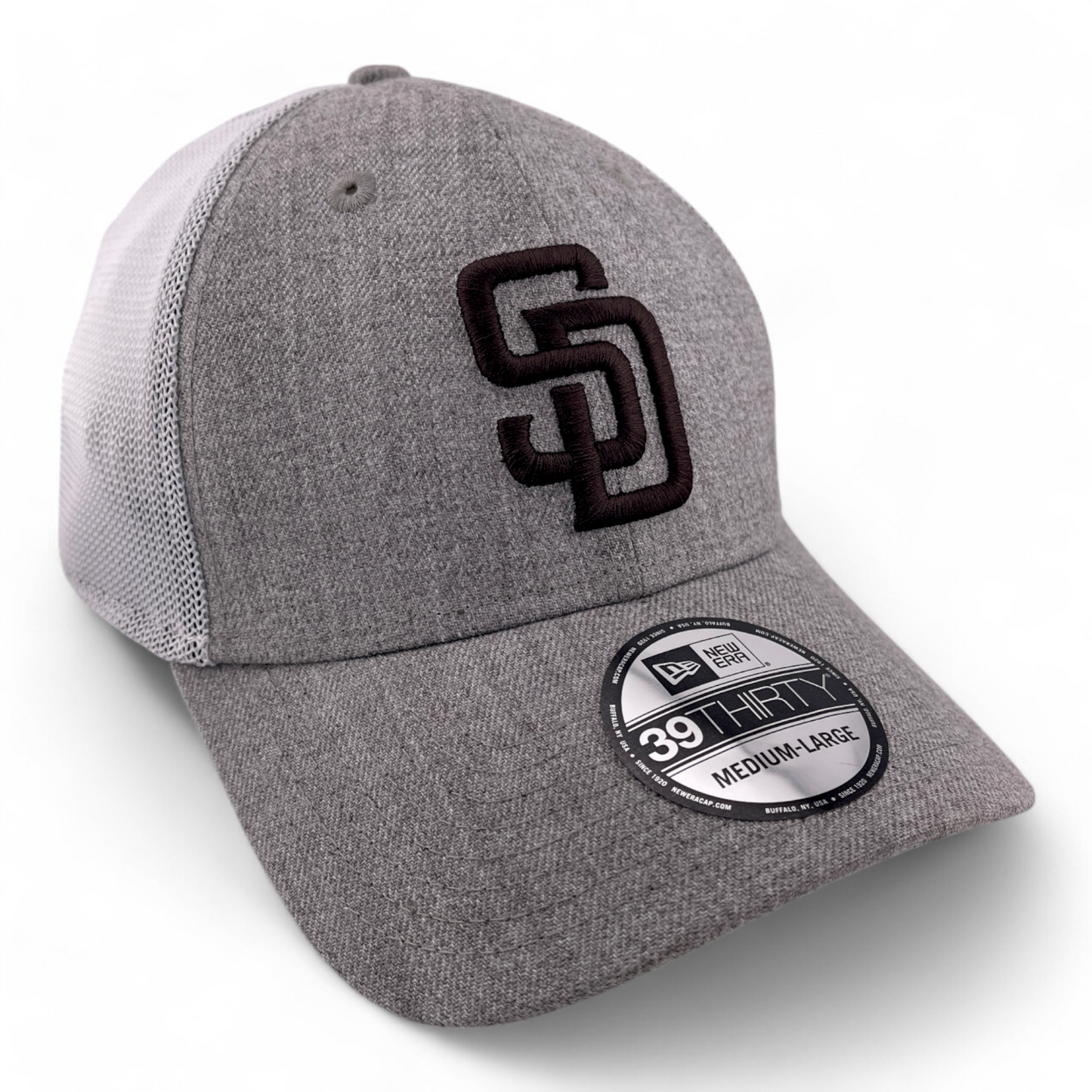 New Era San Diego Padres MLB Heather Grey Mesh Back 39Thirty Flex Fit Hat Cap