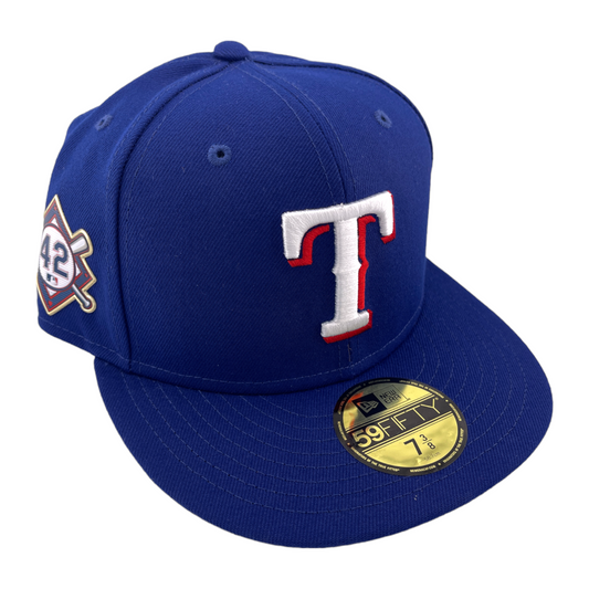 New Era Texas Rangers #42 Jackie Robinson Day Blue/Black UV 59FIFTY Fitted Hat Cap