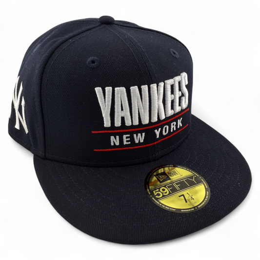 New Era New York Yankees MLB Stacked Logo Navy Blue 59Fifty Fitted Hat Cap