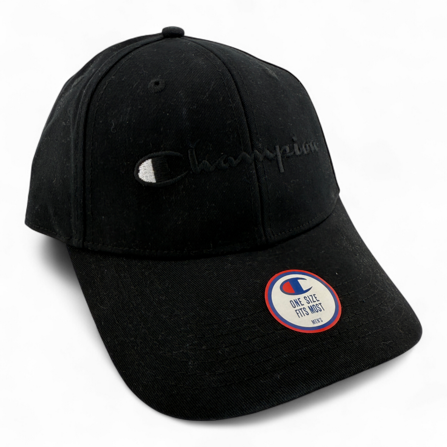 Champion Classic Script Twill All Black Logo Structured Adjustable Hat Cap