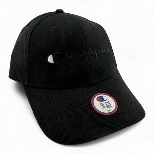 Champion Classic Script Twill All Black Logo Structured Adjustable Hat Cap
