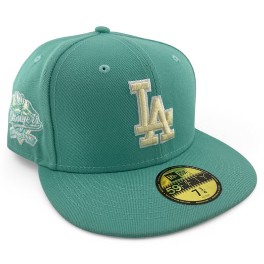 New Era Los Angeles Dodgers MLB 100th Anniversary Patch Teal 59FIFTY Fitted Hat