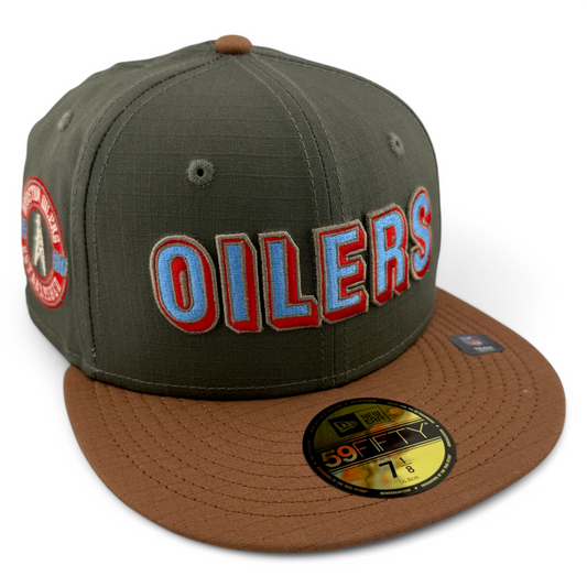 New Era Houston Oilers NFL Ripstop Olive 1960 Established 59Fifty Fitted Hat Cap