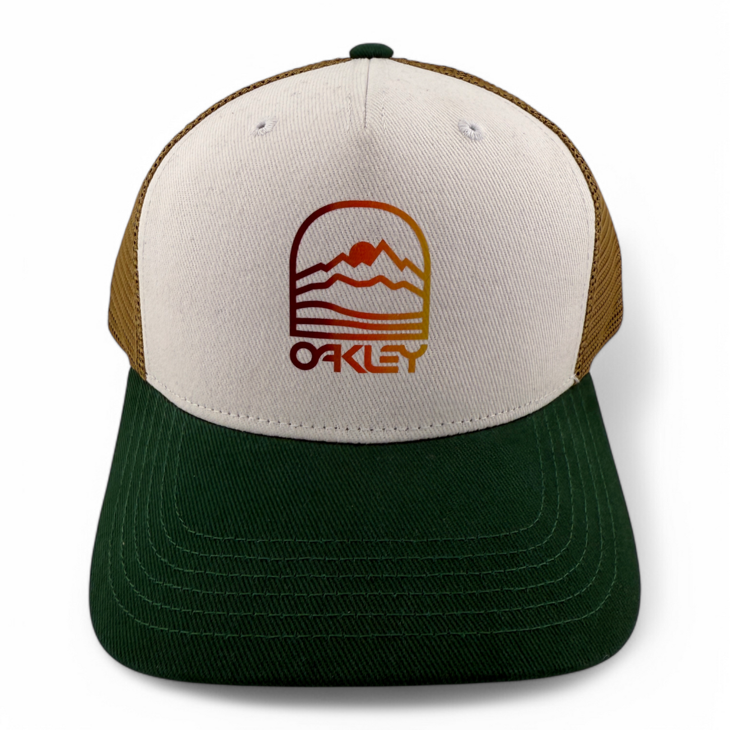 NWT Oakley Gradient Mountain Cream/Green Mesh Back Adjustable Snapback Hat Cap
