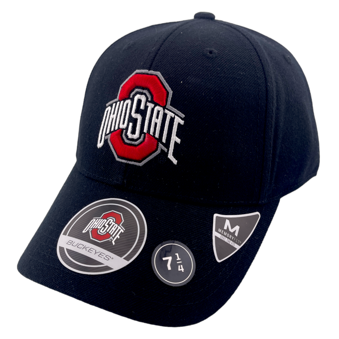 Ohio State University Buckeyes Black/Red Logo Memory Fit Fitted Baseball Hat Cap