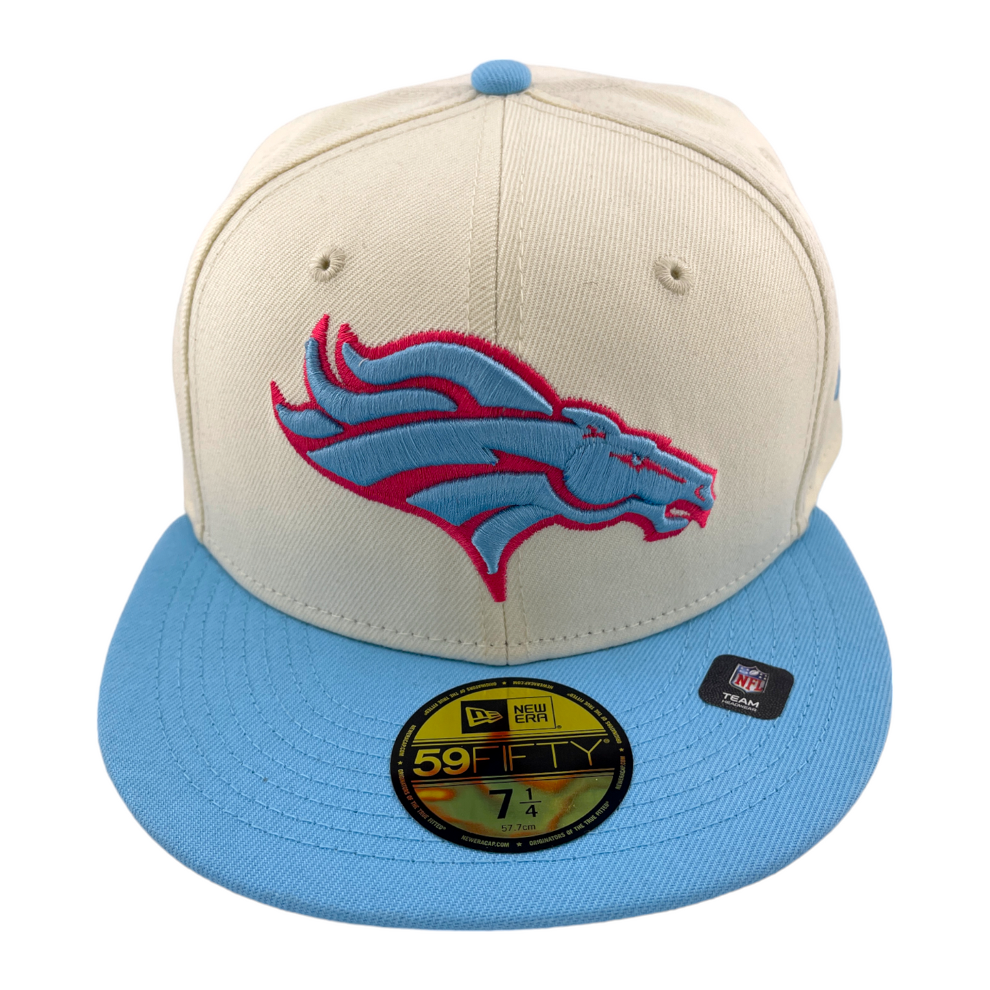 New Era Denver Broncos 2 Tone White/Teal/Pink Logo Grey UV 59Fifty Fitted Hat Cap