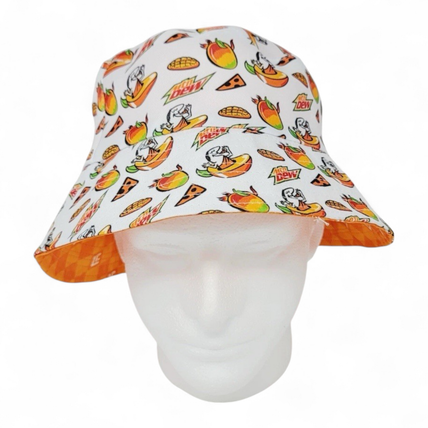 2PK Little Caesars Mountain Dew Mango Rush Reversible Bucket Hat Limited Edition