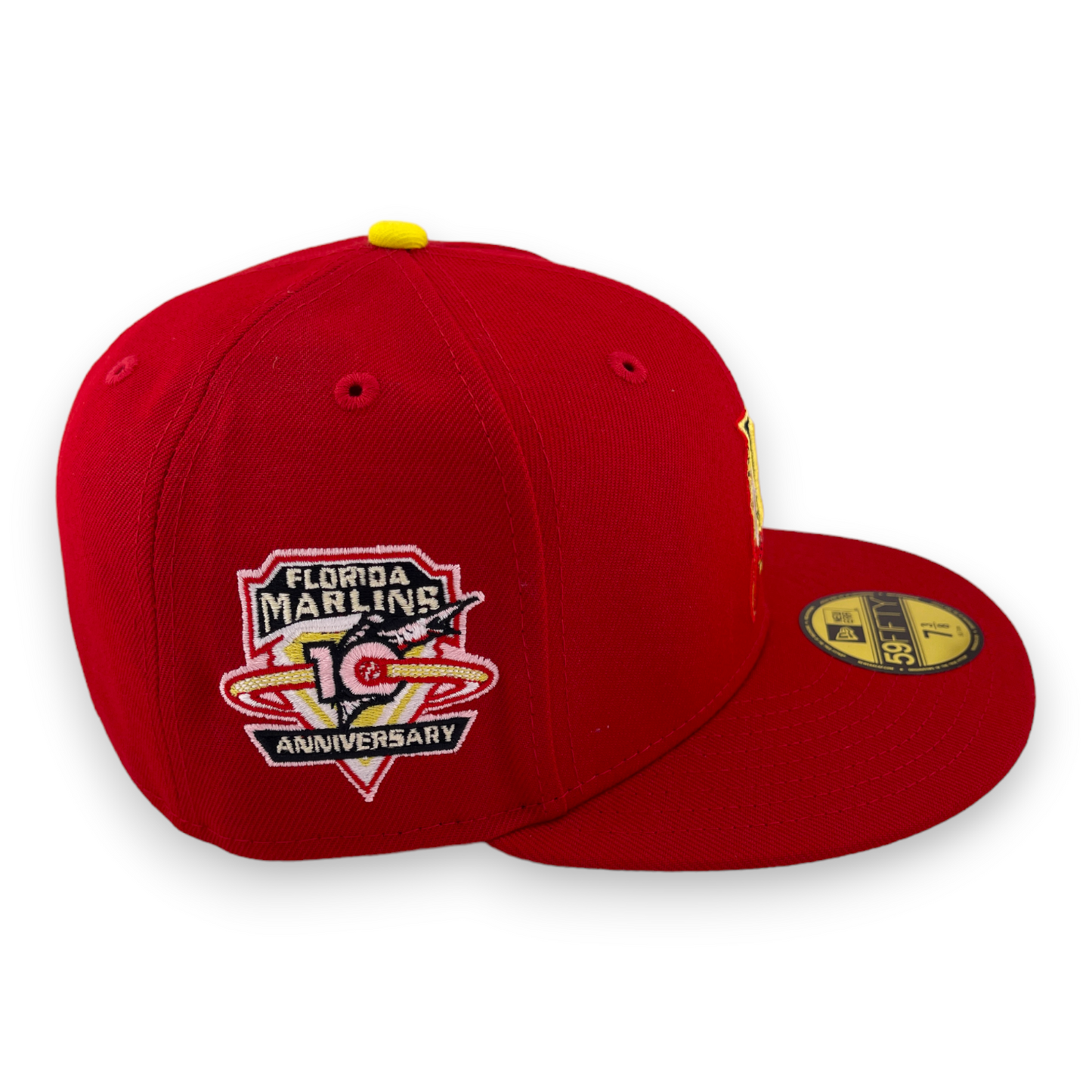 New Era Florida Marlins DC vs Marvel 10th Anniversary Red/Yellow UV 59FIFTY Hat Cap