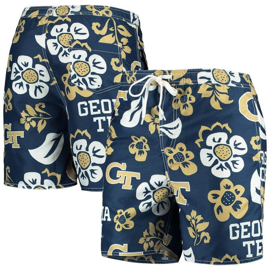 Wes & Willy Georgia Tech Yellow Jackets Hawaiian Floral Volley Swim Trunks XXL