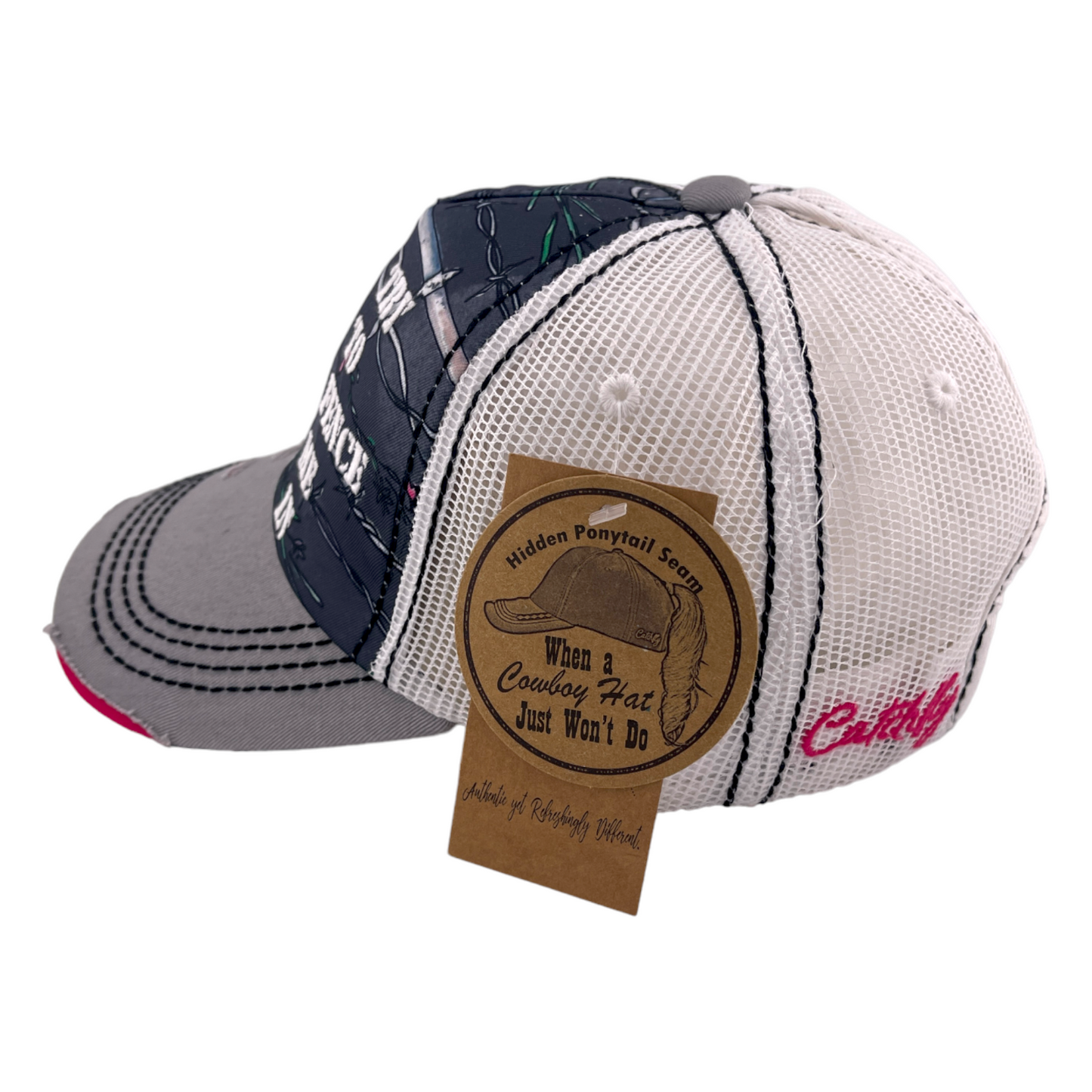 Catchfly Try To Fence Me In Barbwire Distressed Mesh Adjustable Baseball Hat Cap