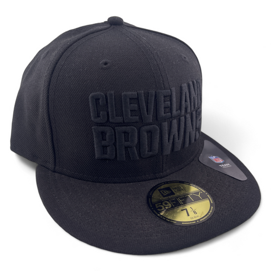 New Era Cleveland Browns NFL All Black on Black Text Logo 59Fifty Fitted Hat Cap