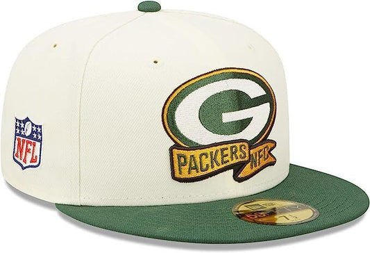 New Era Green Bay Packers 2022 Sideline NFL Cream 59FIFTY Fitted Hat Cap