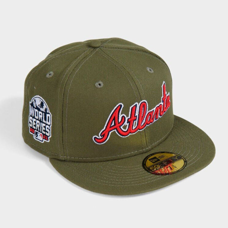 New Era Atlanta Braves 2021 World Series Patch Olive 59FIFTY Fitted Hat Cap