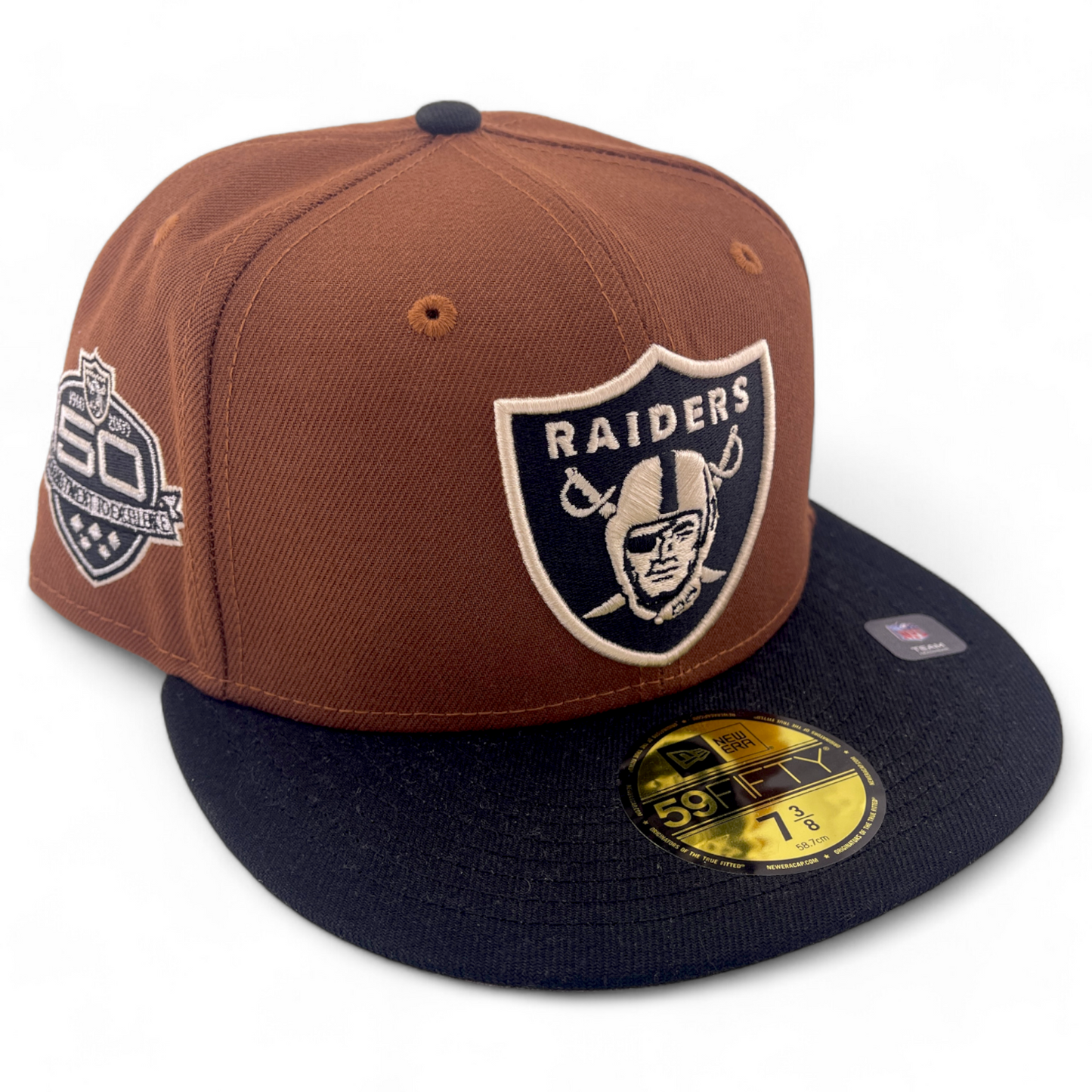 New Era Las Vegas Raiders NFL Harvest Pack 50th Patch Tan 59Fifty Fitted Hat Cap