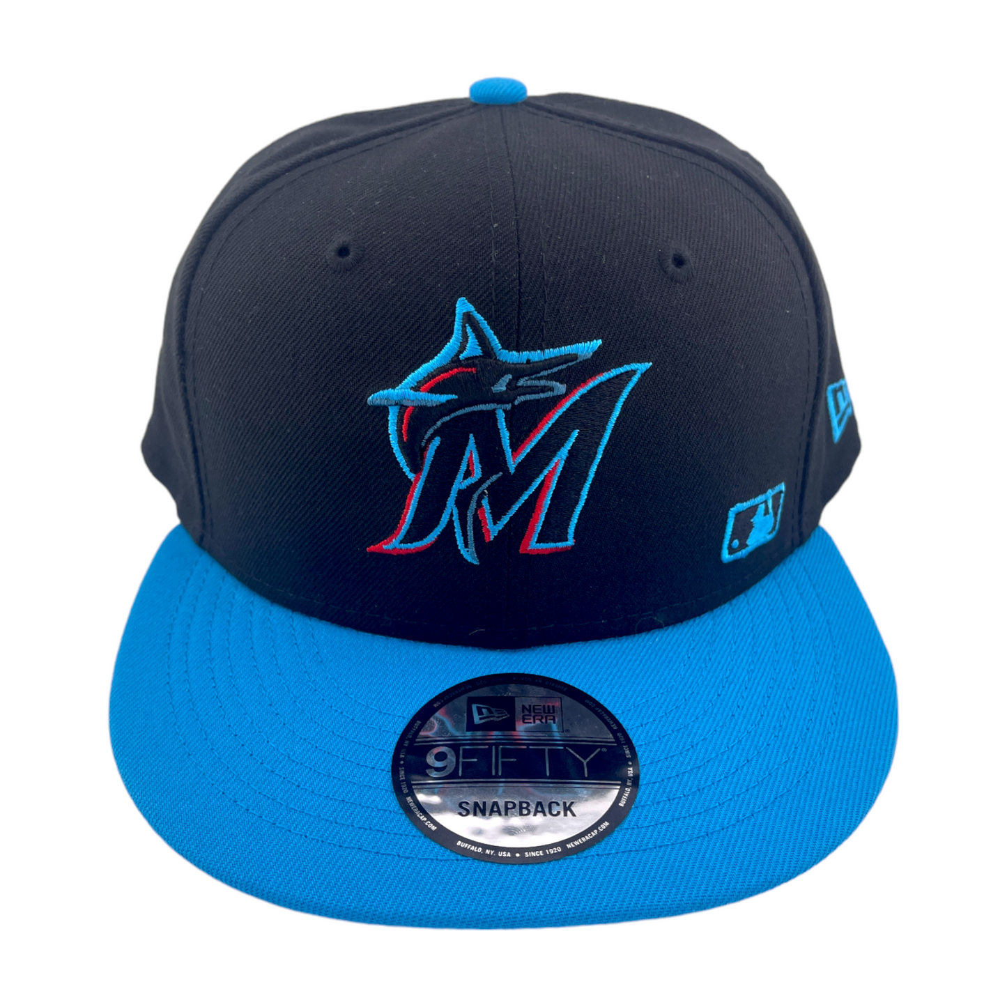 New Era Miami Marlins Back Arch Embroidery M Logo Black/Blue 9FIFTY Snapback Hat Cap