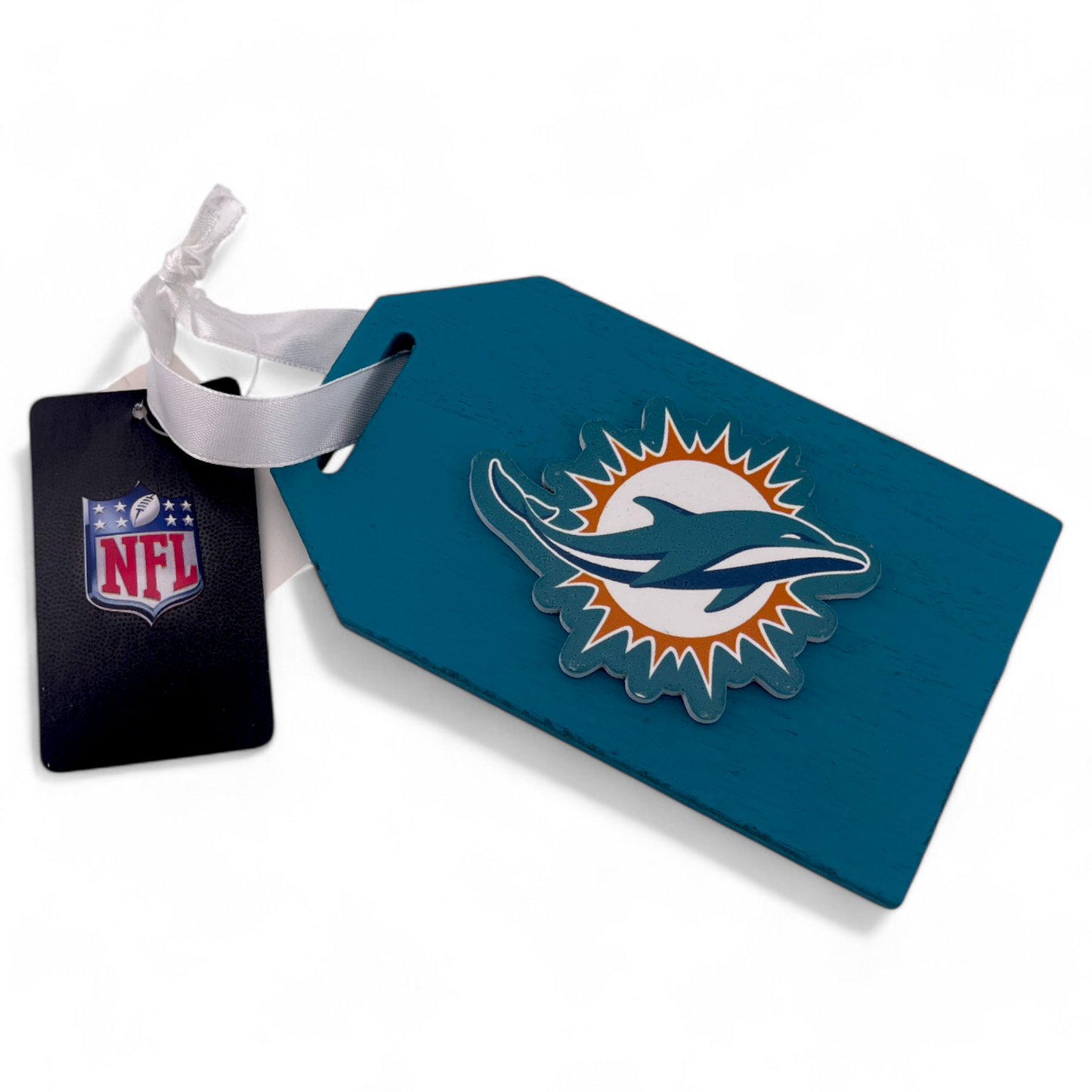 2-PACK Miami Dolphins NFL Logo Wooden Gift Tag Style Hanging Christmas Ornament