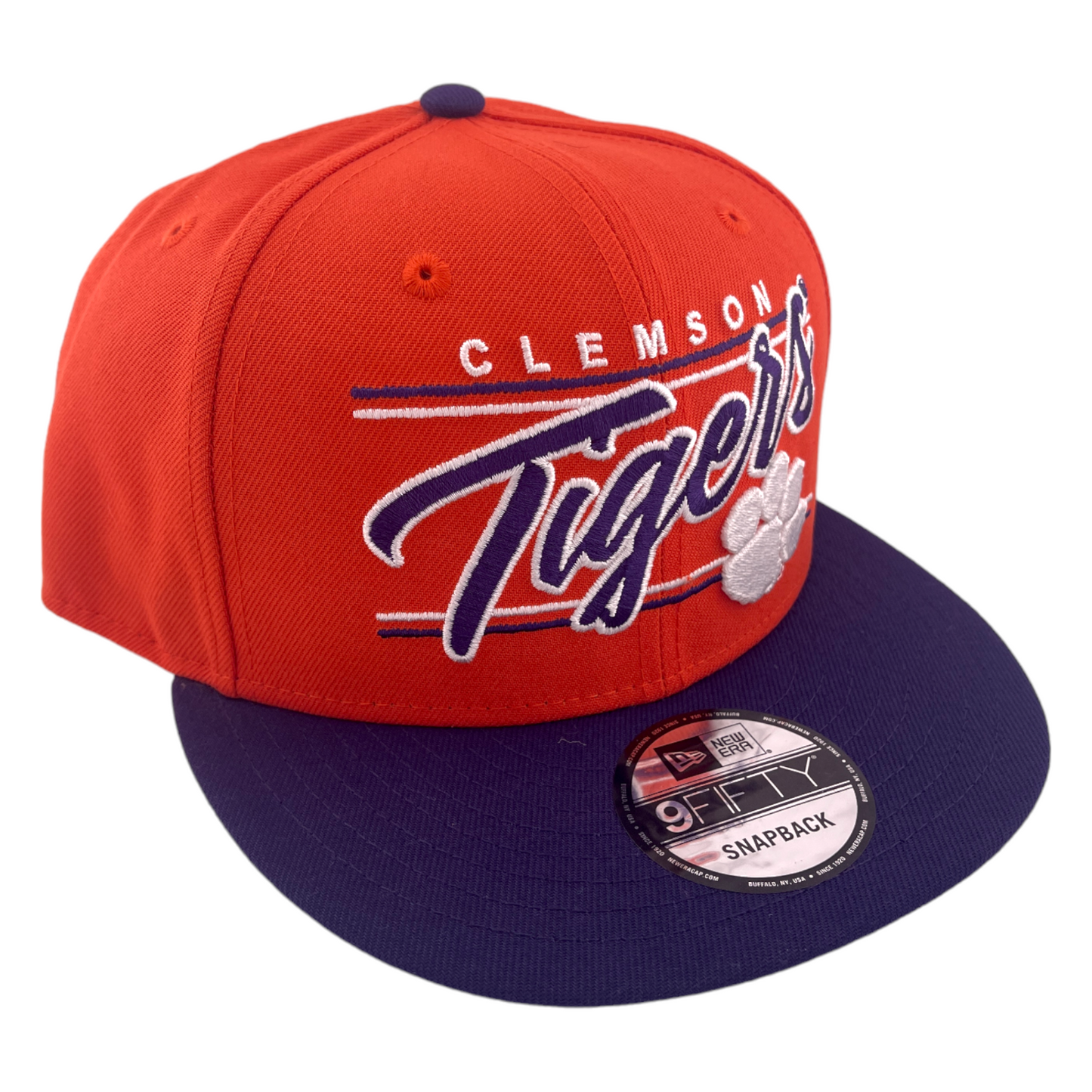 New Era Clemson Tigers Team Script Logo Orange/Purple/Grey 9FIFTY Snapback Hat Cap