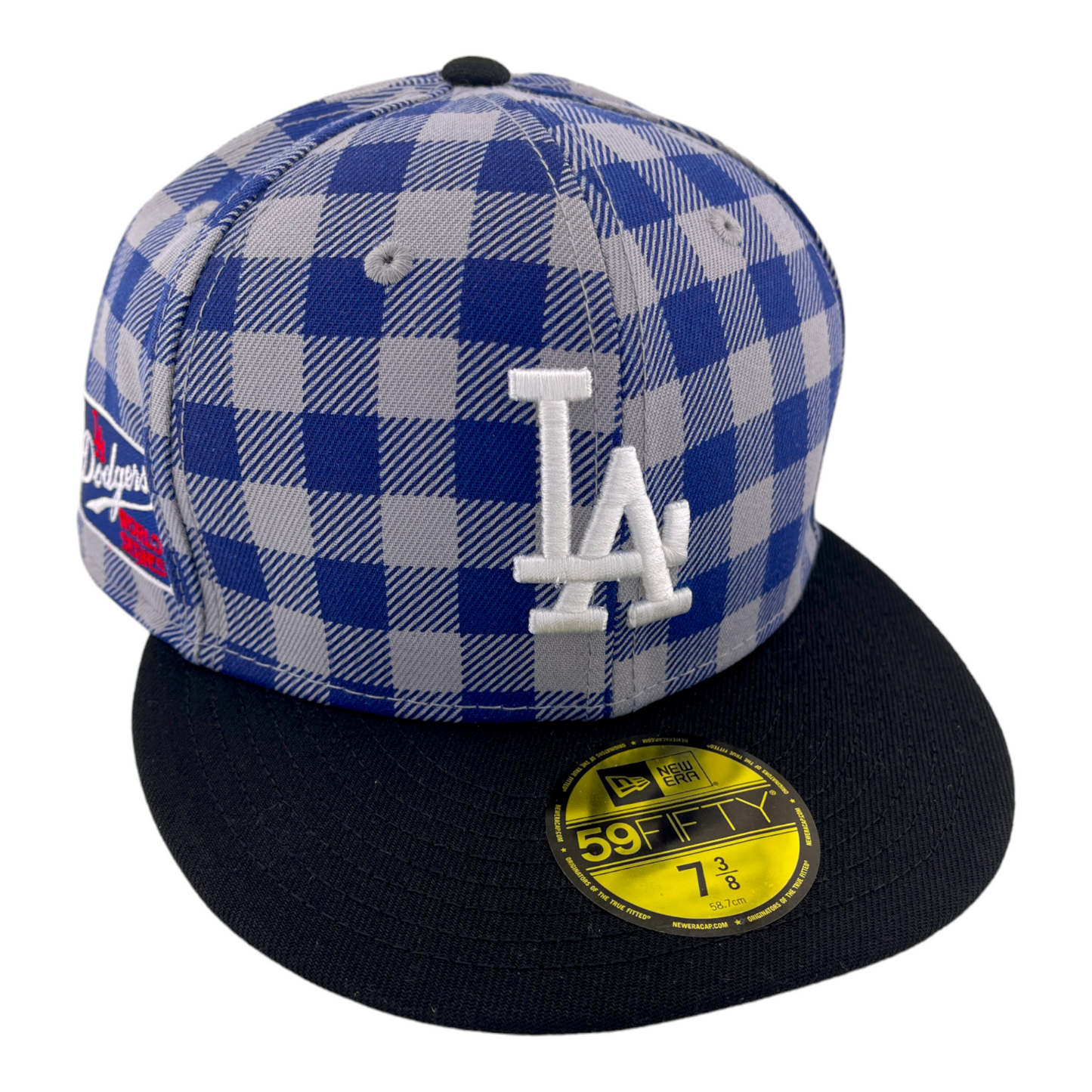 New Era Los Angeles Dodgers World Series Plaid Checkered Blue 59FIFTY Hat Cap