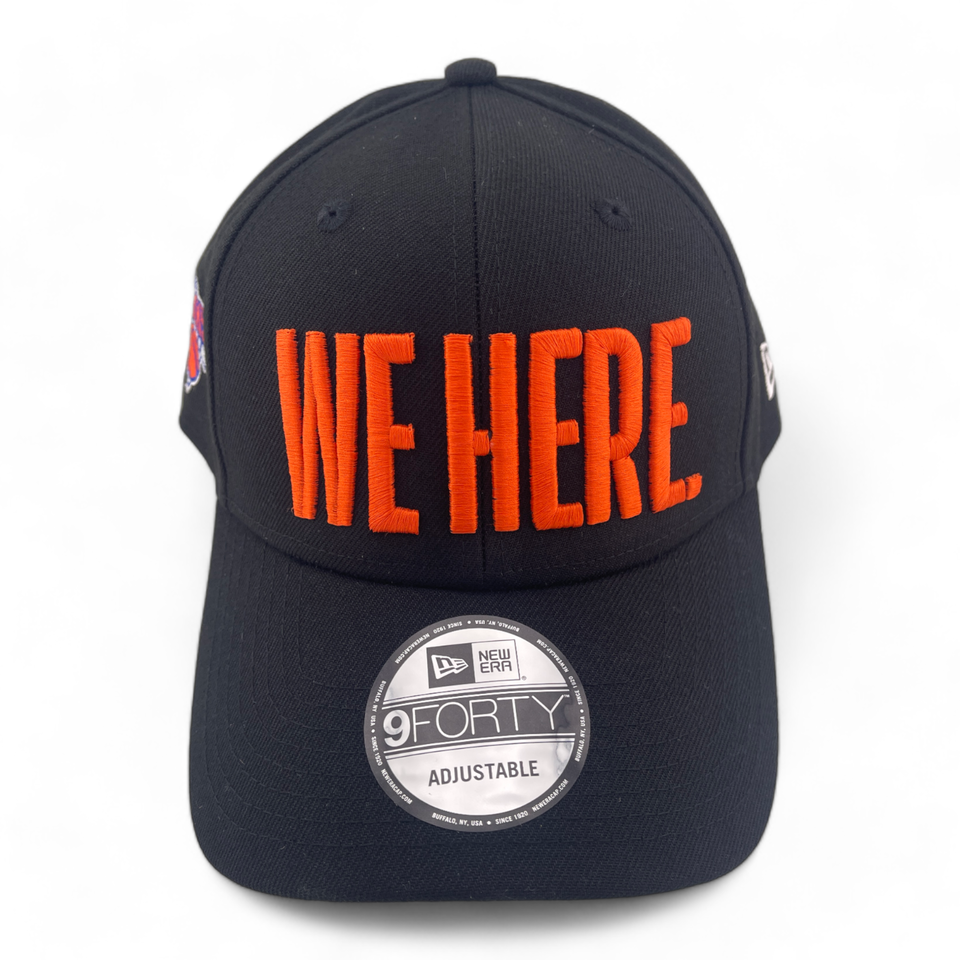 New Era New York Knicks “We Here” Black Orange Patch 9Forty Adjustable Hat Cap