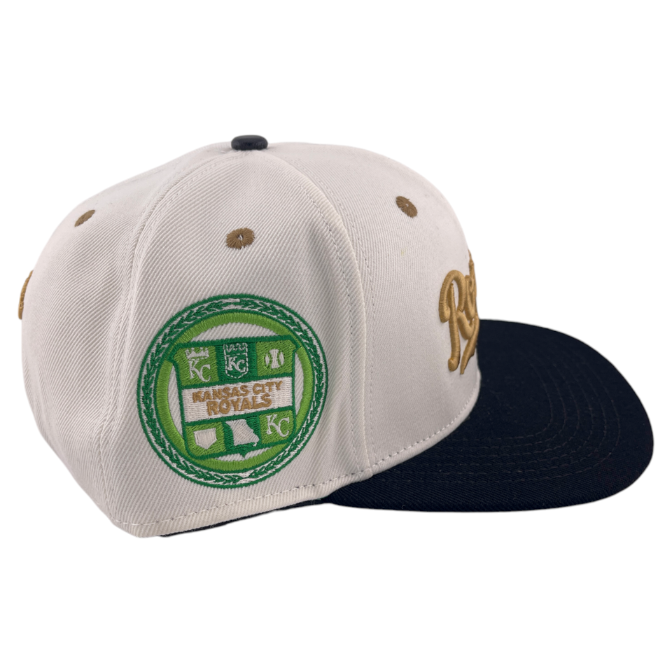 Pro Standard Kansas City Royals MLB Script Logo Patch Ivory/Gold Snapback Hat Cap