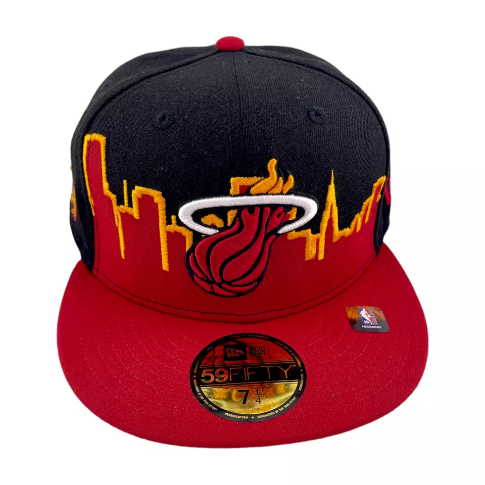 New Era Miami Heat Tip Off 2022 Cityscape Black/Red/Grey UV 59Fifty Fitted Hat Cap