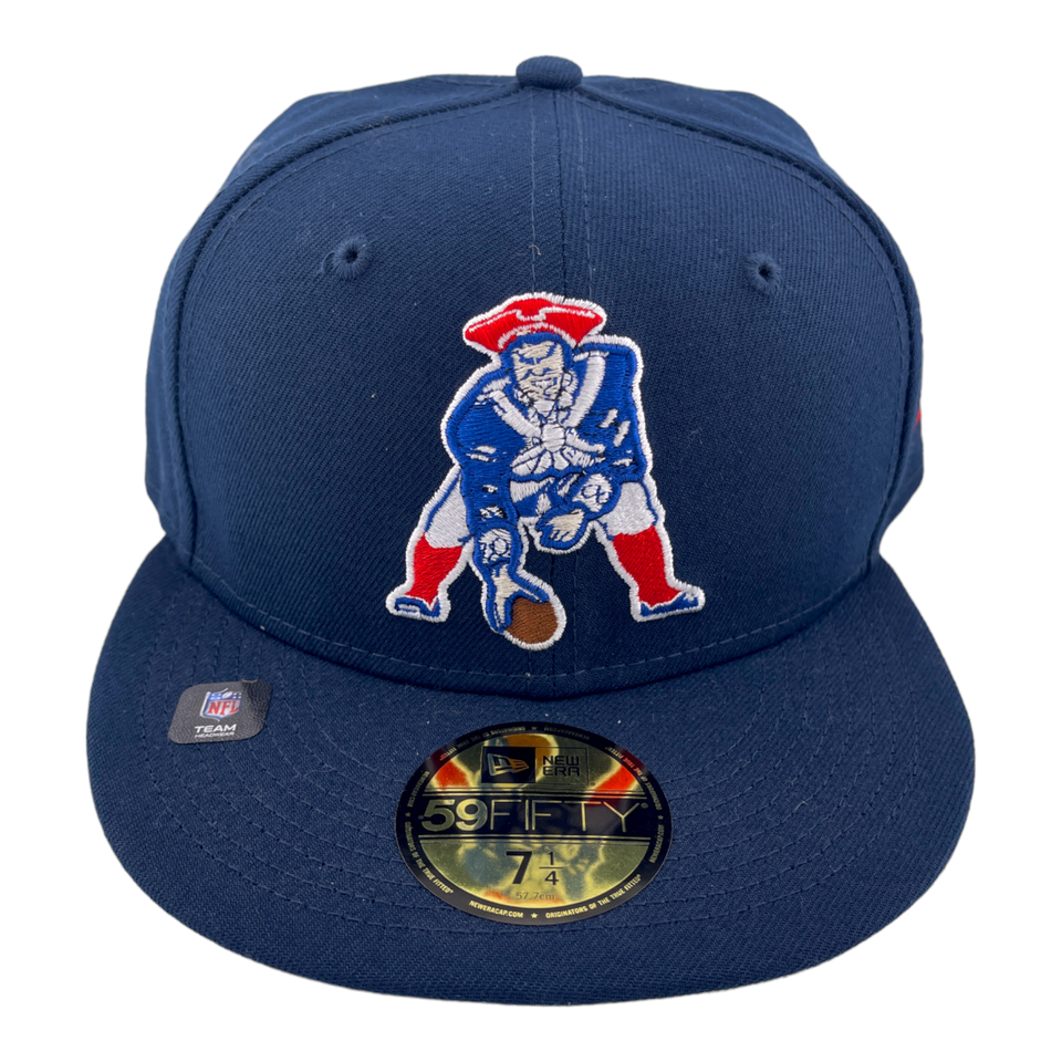 New Era New England Patriots Throwback Classic Logo Blue/Grey 59Fifty Fitted Hat Cap