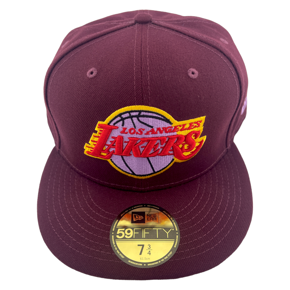 New Era Los Angeles Lakers Retro Logo NBA Burgundy/Pink UV 59Fifty Fitted Hat Cap