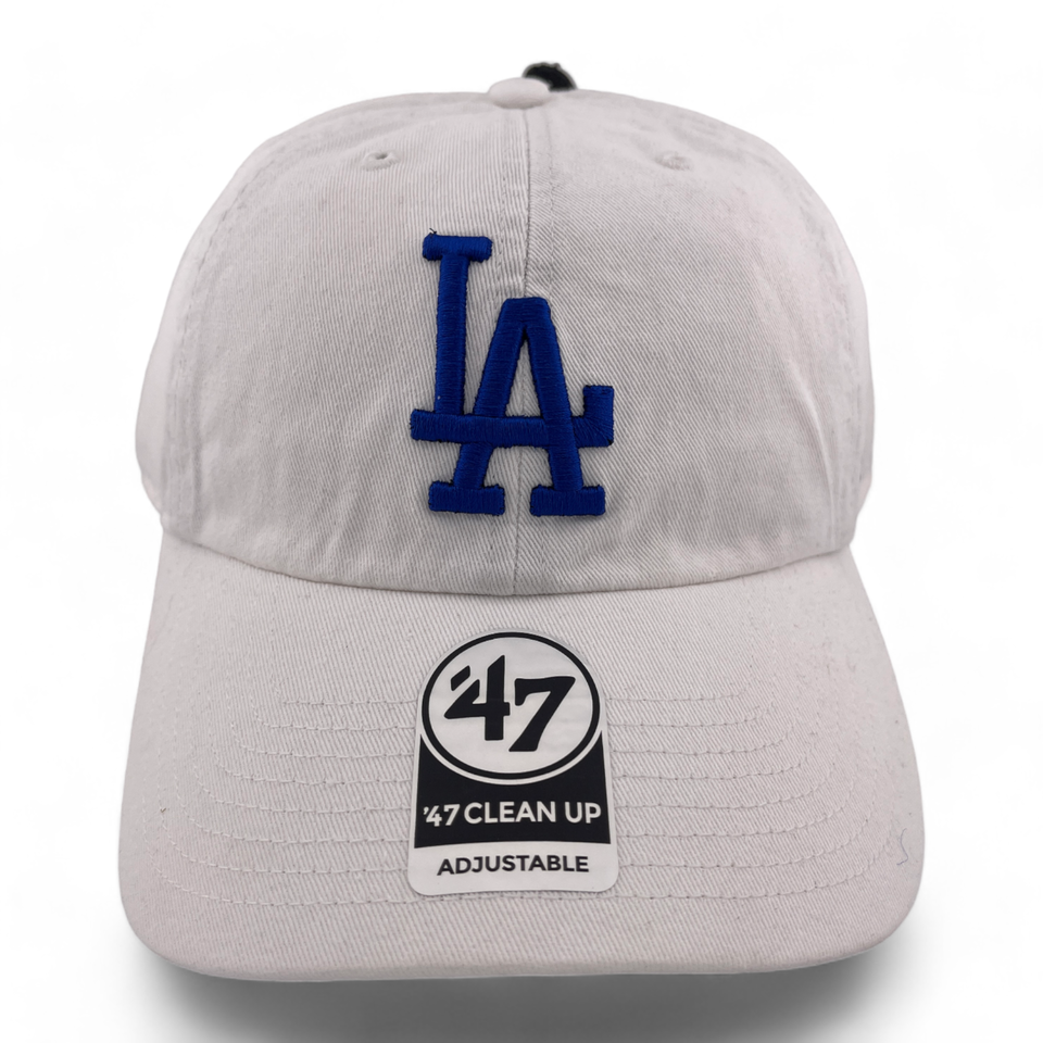 '47 Brand Los Angeles Dodgers MLB White Blue Logo Clean Up Adjustable Dad Hat