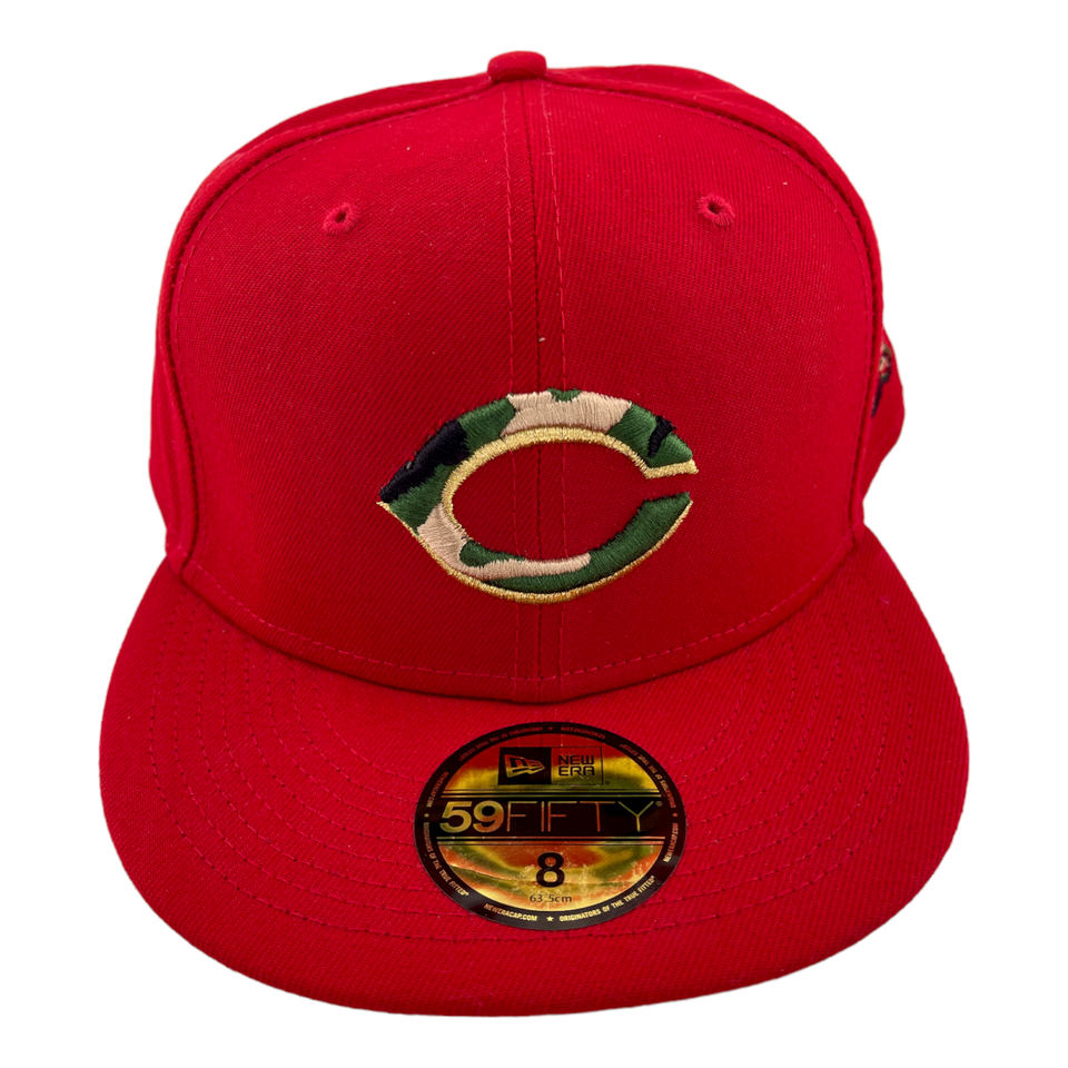 New Era Cincinnati Reds Camouflage Gold Logo Red/Camo UV 59FIFTY Hat Cap